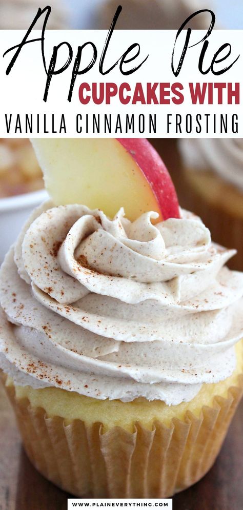 Apple pie cupcakes have all the flavors of apple pie with a whipped cinnamon vanilla frosting that’s so good you’ll want to eat it with a spoon! Mini Cranberry Cheesecake, Fall Desserts Apple, Cinnamon Frosting, Apple Pie Cupcakes, Best Apples For Baking, Apple Desserts Easy, Fun Thanksgiving Desserts, Apple Treat, Pie Cupcakes