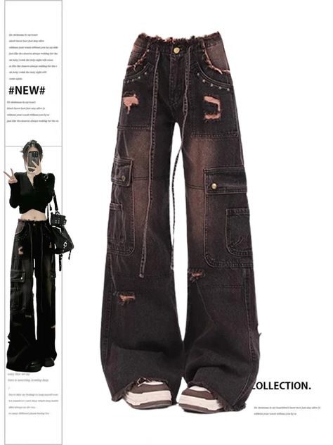 27.28US $ 50% OFF|Women's 90s Vintage Black Gothic Cargo Jeans Y2k High Waist Wide Leg Denim Trousers Harajuku Baggy Jean Pants Emo 2000s Clothes| |   - AliExpress Cargo Jeans Y2k, Emo Pants, Retro Decoration, Emo 2000s, 2000s Clothes, Baggy Jean, Jean Pants, Style Cargo, Jeans Y2k