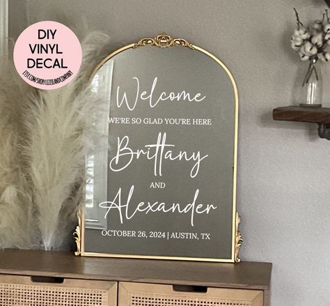 Welcome We're So Glad You're Here Mirror Decal Wedding Mirror Decal Mirror Wedding Decal DIY Wedding Mirror Decal Wedding Decal for Mirror Diy Wedding Mirror, Wedding Mirror Sign, Welcome Mirror, Mirror Wedding Signs, Mirror Wedding, Wedding Mirror, Mirror Decal, Mirror Sign, Diy Vinyl