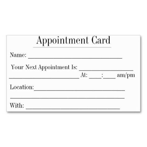 Simple Appointment Cards In White Business Card Templates. This is a fully customizable business card and available on several paper types for your needs. You can upload your own image or use the image as is. Just click this template to get started! Business Card Appointment, Free Printable Card Templates, Appointment Reminder, Confirmation Cards, Appointment Card, Card Templates Printable, Free Printable Cards, White Business Card, Personalized Greeting Cards