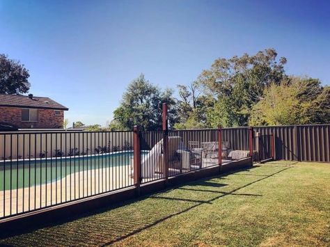 Pool Fencing Landscaping, Pool Fence Ideas, Fence Around Pool, Pool Fences, Inground Pool Landscaping, Pool Deck Plans, Pool Gate, Cheap Pool, Pool Fencing