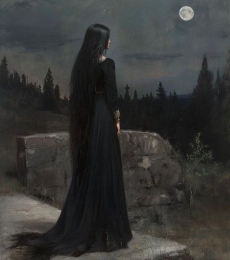 Draw From Imagination, Goth Woman Aesthetic, Witch Astethic, Night Aesthetic Art, Goth Witch Art, Goth Witch Aesthetic, Dark Witchy Aesthetic, Gothic Painting Ideas, Lifeless Eyes