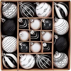 DecorbyHannah Christmas Ornaments Decorations,21ct Black White Christmas Tree Ornaments Set, Shatterproof Boho Theme Decorative Hanging Ball Ornaments for Christmas Halloween Tree Table Decor White Christmas Tree Ornaments, Tree Table Decor, Black White Christmas Tree, Black White Christmas, White Christmas Ornaments, Halloween Table Decorations, Shatterproof Ornaments, Ornaments For Christmas, Halloween Tree