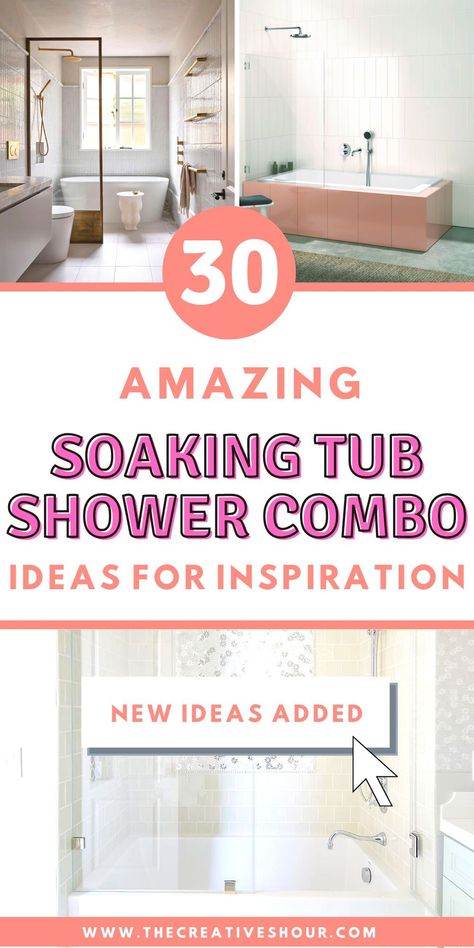 Discover versatile soaking tub shower combo ideas for small or master bathrooms. Explore options with glass doors, corner placement, and windows—ideal solutions to maximize comfort and style in your bathing area. Bathtub Shower Combo Remodel Ideas, Bathroom Open Shower Ideas, Small Master Bath Tub Shower Combo, Tube Shower Combo Small Bathrooms, Small Bathroom With Shower And Soaking Tub, Small Tubs Bathroom, Small Bathroom With Walk In Shower And Tub, Small Bathroom Ideas Tub Shower Combo, Small Bathroom Remodel Tub Shower Combo