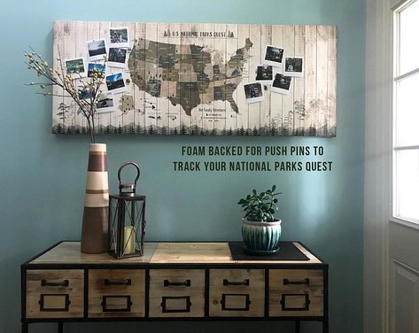 National Parks Map, Photo Memory Board Canvas, Canvas Push Pin Map, National Parks of USA, Rustic canvas home decor Photo Memory Board, Push Pin Board, Us National Parks Map, Album Display, Map Photo, National Park Map, Travel Nursery, Poster Nursery, Panoramic Photo