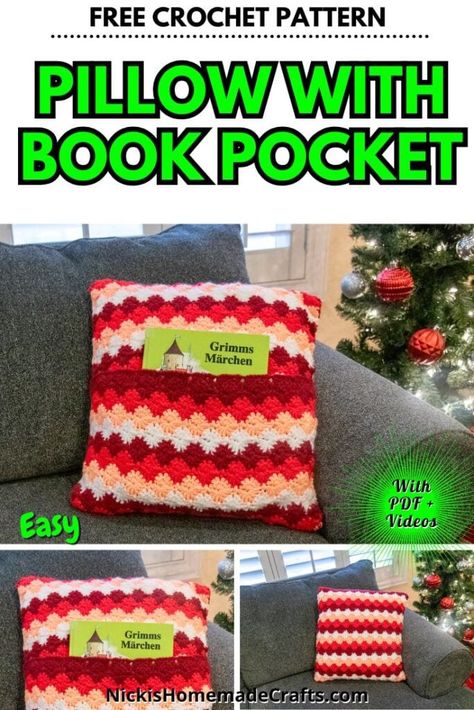 Mystery Crochet, Cool Advent Calendars, Book Pocket, Neck Roll Pillow, Crochet Christmas Gifts, Book Pillow, Crochet Pillow Pattern, Crochet Knit Stitches, Crochet Pillow