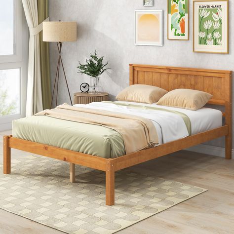 Platform Bed Frame With Headboard, Headboard Wood, Platform Bed With Headboard, Pine Beds, Bed With Headboard, Wood Platform Bed Frame, Full Size Platform Bed, Full Platform Bed, Full Size Bed Frame