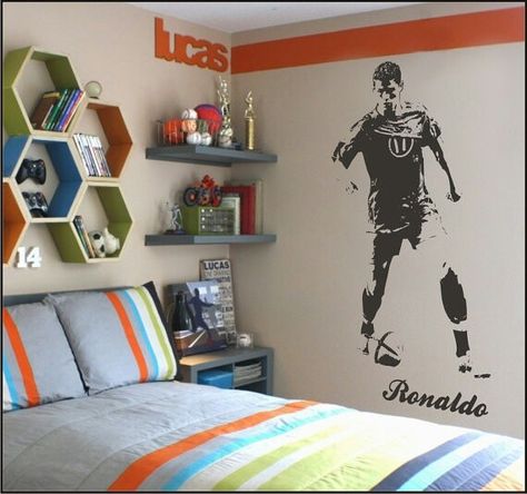 Ronaldo Wall Decal Ronaldo Room Decor, Ronaldo Room, Soccer Bedroom, Soccer Room, Football Bedroom, Boy Room Wall Decor, Chic Bedroom Design, Teenager Bedroom Boy, Teenage Boy Room