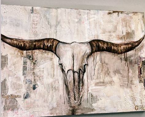 Longhorn Skull Painting, Natural Form Art, Longhorn Skull, Skull Painting, Bedroom Paint, Art Collage Wall, Skull Art, How To Paint, Wall Collage