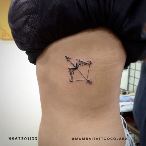 Matching Sagittarius Tattoos, Butterfly Arrow Tattoo, Small Bow And Arrow Tattoo, Arrow And Bow Tattoo, Tattoo Bow And Arrow, Sagitarious Tattoos, Crossbow Tattoo, Barn Tattoo, Arrow Tattoo Ribs