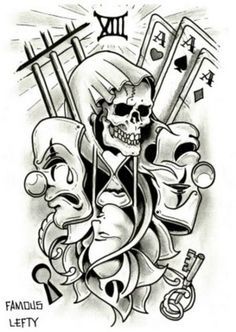 Joker Card Tattoo, Jester Tattoo, Playing Card Tattoos, Backpiece Tattoo, Card Tattoo Designs, Sparrow Tattoo, Gangsta Tattoos, Clown Tattoo, Skull Art Drawing