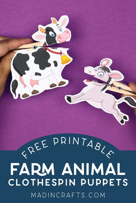 PRINTABLE FARM ANIMAL CLOTHESPIN PUPPETS Crafts Mad in Crafts Clothespin Puppets, Farm Animals Activities, Free Printable Crafts, Farm Preschool, Cleaning And Organizing, Farm Crafts, Puppet Crafts, Farm Birthday Party, Preschool Printable