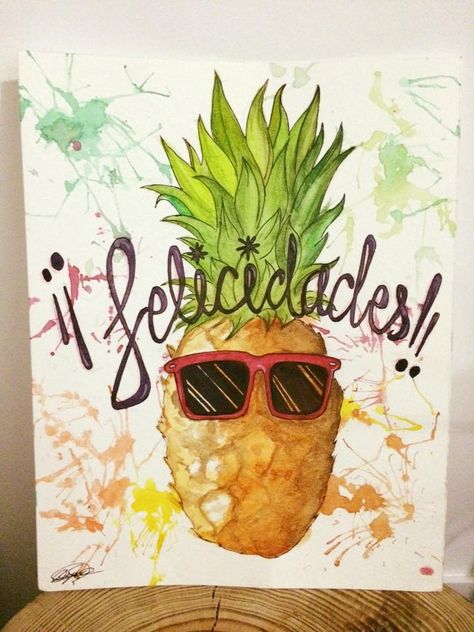 Pineapple Illustration. Watercolor. Happy Birthday. Watercolor Happy Birthday, Pineapple Illustration, Illustration Watercolor, Happy Summer, Labor, Pineapple, Happy Birthday, Birthday Party, Birthday