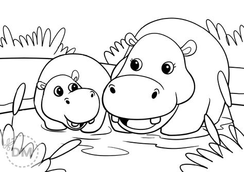 Kuda Nil, Free Coloring Pages For Kids, Kids Coloring Pages, Kids Animals, Printable Animals, Baby Painting, Easy Coloring Pages, Kids Coloring, Coloring Pages To Print