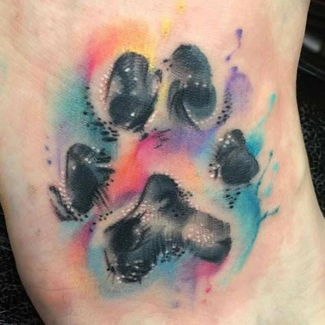 Watercolor Paw Print Tattoo, Watercolor Paw Print, Tattoo Perro, Watercolor Tattoo Ideas, Dog Print Tattoo, Dog Memorial Tattoos, Pawprint Tattoo, Dog Paw Tattoo, Paw Tattoo