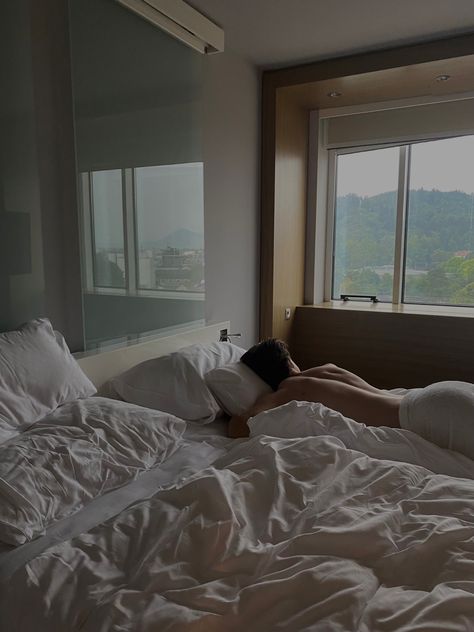 Hotel Bed Couple Aesthetic, Boyfriend Bed Aesthetic, Boyfriend In Bedroom Aesthetic, Couples In Hotel Room, Aesthetic Bedroom Married Couple, Romantic Hotel Aesthetic, Sleeping With Bf Aesthetic, Hotel Room Bed Aesthetic, Waking Up Together Couple Aesthetic