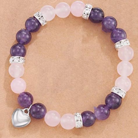 Pale Pink And Purple Heart Bracelet Material: Agate Pink And Purple Bracelet, Purple Bracelet Ideas, Bracelet Ideas Aesthetic, Bracelets Business, Pulseras Aesthetic, Girly Bracelets, Glass Bracelets, Fendi Bracelet, Boho Cuff Bracelet