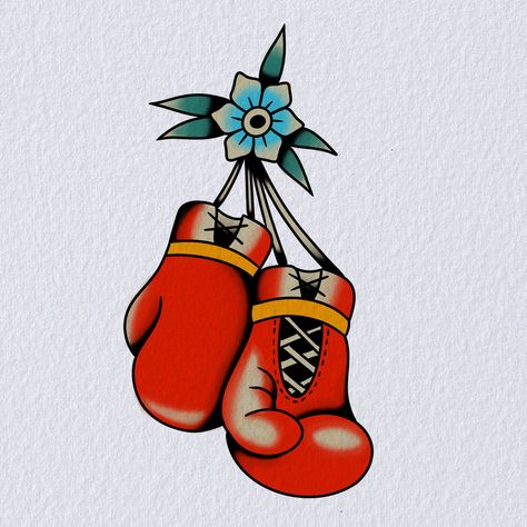 Boxing American Traditional Boxing Tattoo, Traditional Boxing Gloves Tattoo, Boxing Glove Tattoos, Boxing Tattoo Design, Boxing Glove Tattoo, Old School Boxing, Boxing Tattoo, Boxing Gloves Drawing, Boxing Gloves Tattoo