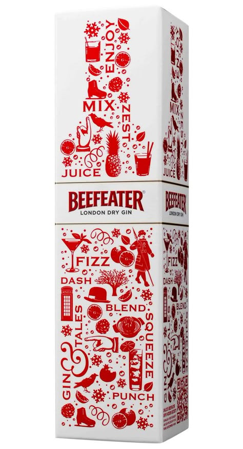 "Beefeater London Dry gin brand celebrates the 2011 holiday season with a limited edition carton to support the global off-trade sector PD Holiday Packaging Design, Christmas Packaging Design, Gin Packaging, Beefeater London, Gin Brands, Limited Edition Packaging, Typography Packaging, Alcohol Packaging, Cool Packaging