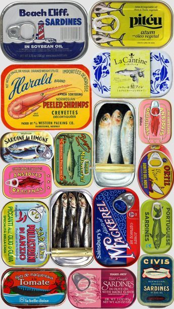 Check out nervecircuit's Shuffles #sardines #fishtin Vintage Sardine Tin, Tin Fish Aesthetic, Sardine Aesthetic, Canned Fish Packaging, Tinned Fish Aesthetic, Sardine Tin Art, Sardine Nails, Sardine Can Art, Sardine Packaging