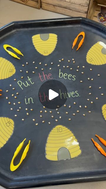 Miss LVT on Instagram: "It’s time to collect some bees 🐝  Of course consolidating maths skills alongside our fine motor activity…would we ever do anything else? 😆  #EYFSTeacher #FineMotorSkills #FunkyFingers #TuffTray #TuffTrayIdeas #TuffyTuesdays #AllAboutEarlyYears #MagicOfProvision" Bee Activities, Funky Fingers, Fine Motor Activity, Preschool Rooms, Tuff Tray, Fine Motor Skills Activities, Motor Skills Activities, Theme Activity, Gross Motor