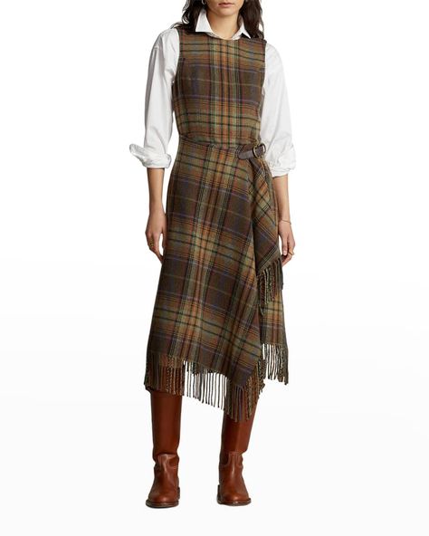 Ladies Day Dresses, Ralph Lauren Plaid, Casual Day Dresses, Boutique Collection, Weekly Outfits, Jewel Neckline, Fashion Wishlist, Ralph Lauren Dress, Asymmetrical Skirt