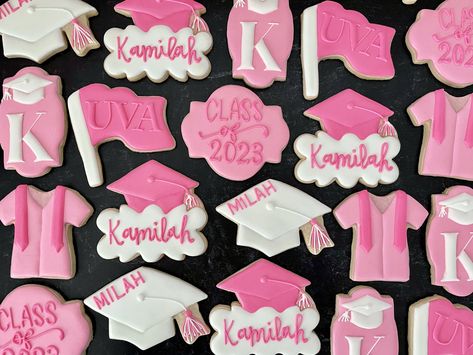 Pink Western Graduation Party, Pink And Orange Graduation Cookies, Pink Grad Cookies, Pink And Orange Cookies, Pink Graduation Cookies, Pink And Orange Graduation Party, Hot Pink Graduation Party, Pink Graduation Party Decorations, Taylor Graduation