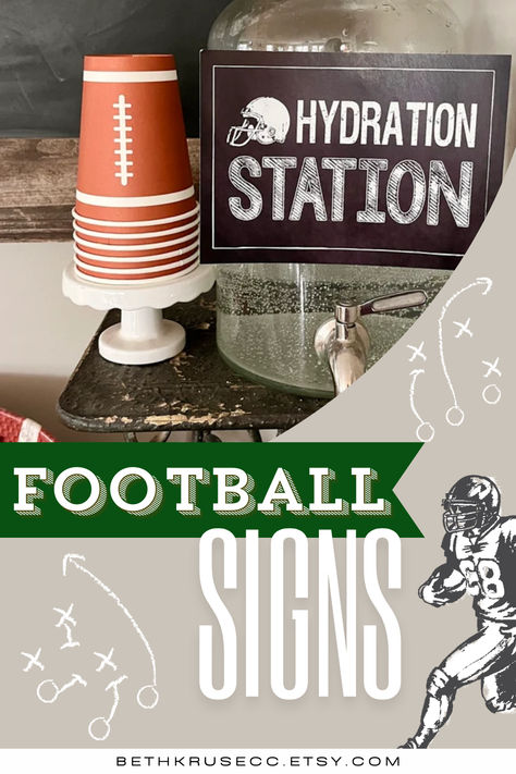 🏈 Touchdown Thirst Quencher! 🏈 Keep your guests hydrated and energized with this fun chalkboard hydration station sign. Perfect for football parties, tailgates, or any sports-themed event. Quick and Easy DIY Instant Download #footballparty #hydrationstation #sportsparty #chalkboardsign #partydecor Hydration Station Sign, College Football Tailgate, Football Party Decorations, Football Parties, Hydration Station, Football Signs, Water Station, Football Tailgate, Concession Stand