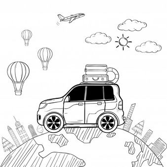 Pack with cute drawings for children's day | Free Vector Travel Doodles, Sketch Icon, Road Trip Car, Illustration Story, Car Silhouette, Car Drawing, Travel Car, Car Vector, Travel Drawing