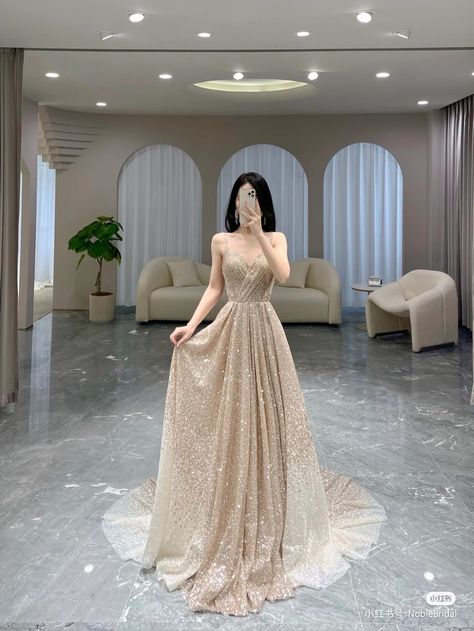 Prom Dresses Asian Style, Korean Prom Dresses Gowns, Birthday Girl Dress 18th, Fancy Dresses Aesthetic, Dress Rose Gold, A Line Prom Dress, Gold Prom Dresses, Gowns Dresses Elegant, A Line Evening Dress