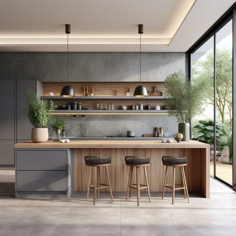 The Versatility of Grey in Today's Kitchen Designs • 333+ Images • [ArtFacade] Grey Wood Kitchen Ideas, Modern Kitchen Design Grey And Wood, Kitchen Design Grey And Wood, Grey And Timber Kitchen, Grey And Wood Kitchen Modern, White Grey Wood Kitchen, Kitchen Grey Wood, Grey And Wood Kitchen, Modern Grey Kitchen Design