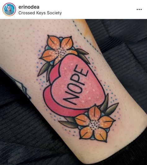 Cutest Traditional Tattoo, Candy Hearts Tattoo, Love Heart Candy Tattoo, Sweetheart Tattoo Candy, Candy Heart Tattoo, Traditional Candy Heart Tattoo, Valentine’s Day Traditional Tattoo, Heart Lock Tattoo, Lock Tattoo