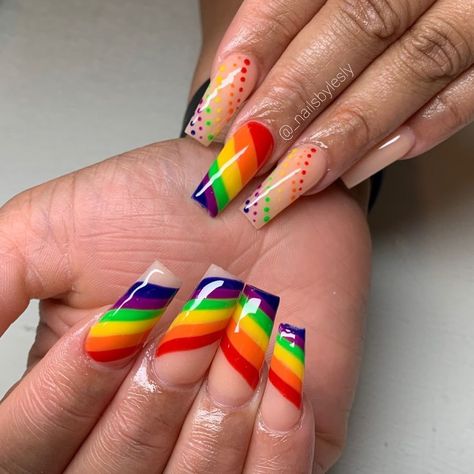 Rainbow Nail Art Designs, Orange Acrylic Nails, Rainbow Nail Art, Rainbow Nails Design, Pretty Manicures, Hippie Nails, Spring Nail Art, Rainbow Nails, Types Of Nails