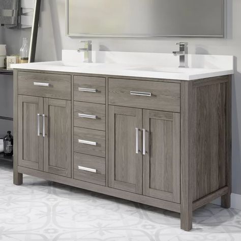 Greige Bathroom Vanity, Bathroom Vanity Grey, Mid Century Modern Bathroom Vanity, Greige Cabinets, Vanity Double Sink, 60 Vanity, 72 Vanity, 60" Vanity, Bar Drawer