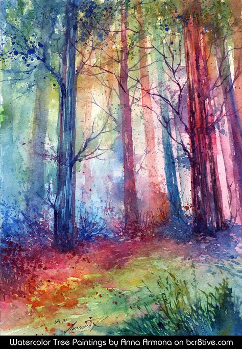 Carnival of Colors by Anna Armona Watercolour Inspiration, Modern Canvas Art, 수채화 그림, Watercolor Landscape Paintings, Watercolor Trees, Canvas Art Wall Decor, Watercolor Inspiration, Oil Painting Landscape, Art Journals