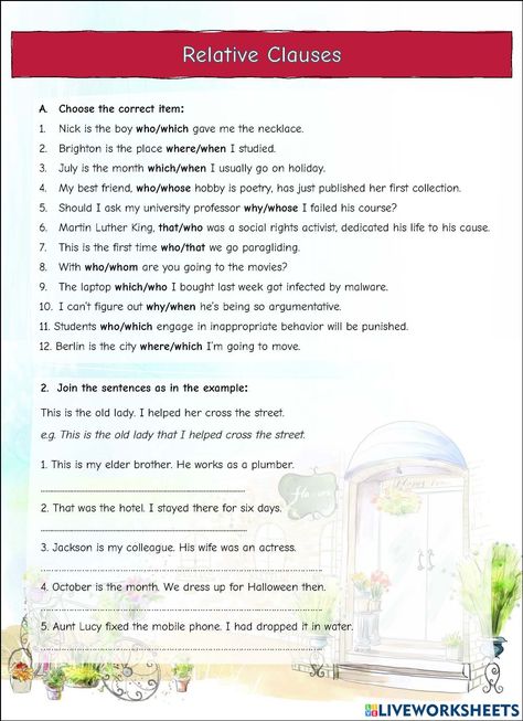 Relative Clauses Examples, Adjective Clauses Worksheet, Clauses Grammar Worksheet, Relative Clauses Activities, Relative Clauses Grammar, Relative Clauses Worksheets, Conjunctions Worksheet, Reading Comprehension Texts, Model Kaos