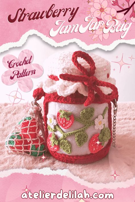 Crochet Cute Purse, Crochet Kawaii Free Pattern, Crochet Strawberry Pattern Free, Breakfast Crochet, Crochet Beginner Projects, Strawberry Bag Crochet, Strawberry Crochet Pattern, Crochet Strawberry Bag, Free Crochet Bag Patterns