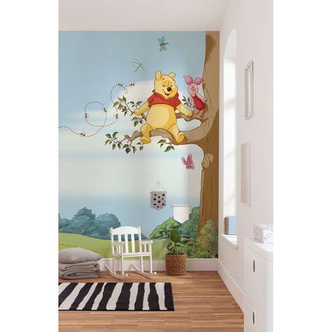 That's high! I wonder how Winnie the Pooh and Piglet got up that tree. Disney Wall Murals, Boys Bedroom Wallpaper, Disney Wall Art, Kindergarten Wallpaper, Winnie The Pooh Nursery, Bear Nursery Decor, Tree Wall Murals, Feature Wallpaper, Disney Wall