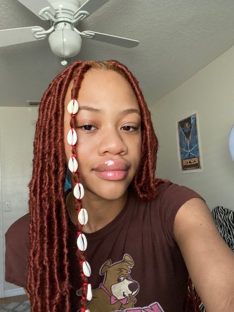 Braids With Shells Black Women, 350 Faux Locs Black Women, 350 Locs Black Women, Cowrie Shell Hair Braids, Cowrie Shells In Hair, Cowrie Shell Hairstyles, Shell Braided Hair, Faux Locs With Shells, Shells On Braids