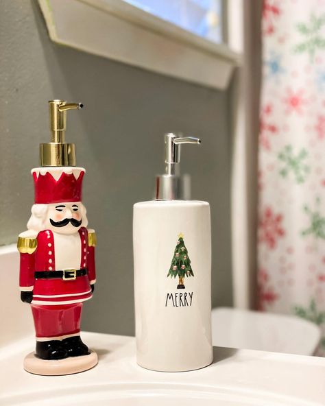 All in a Tizzy on Instagram: “I totally forgot about my Christmas soap dispensers!! 😍 #raedunn #soapdispenser #christmas #nutcracker” Bathroom Xmas Decor Ideas, Bathrooms Accessories, Christmas Soap Dispenser, Creative Christmas Crafts, Classic Blues, Christmas Soap, Christmas Bathroom, Christmas Decor Inspiration, Pink Christmas Decorations