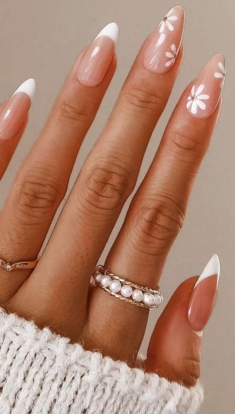 #Simple #flower #nail #design #Casual #nails #Simple #nails #Stylish #nails Graduation Nail Ideas Acrylic, Nail Ideas Acrylic Almond, Flower Nail Design, Nail Ideas Acrylic, Graduation Nails, Flower Nail Designs, Casual Nails, Classy Acrylic Nails, Flower Nail