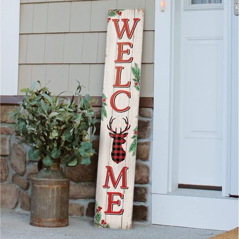 PRICES MAY VARY. Highest Quality Materials: This handcrafted Porch Board Hanging Welcome Sign and Porch leaner is made of a specially developed, 100% weatherproof, composite material that will not rot, warp, or fall apart with rain. It is printed with weatherproof UV Inks that won't fade, peel or crack. It measures 8"x 46.5"x .4, weighs 3.5 lbs. and is designed for both Outside and Inside home, door and porch decoration use. Beautifully Crafted Sign for Every Occasion: Our vertical porch welcome Christmas Welcome Signs Diy, Tall Christmas Porch Signs, Welcome Sign Front Door Christmas, Thanksgiving Porch Leaner, Christmas Porch Signs Wood Diy, Winter Porch Leaners, Front Porch Christmas Decor Ideas Rustic, Christmas Porch Leaners, Christmas Boards Signs