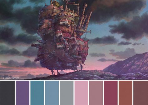 Howl Moving Castle Color Palette, Howls Moving Castle Palette, Howls Moving Castle Colour Palette, Howl's Moving Castle Color Palette, Studio Ghibli Color Pallete, Castle Color Pallete, Hilda Color Palette, Howls Moving Castle Color Pallete, Coraline Color Palette