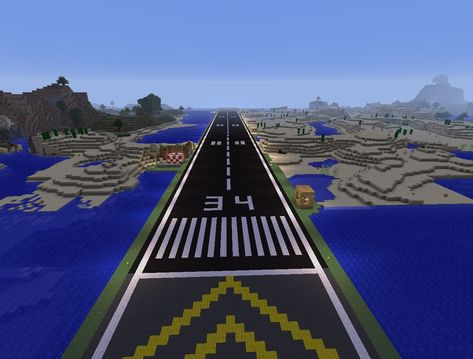 Grasmere International Airport - Runway 98/34 Minecraft Project Airport In Minecraft, Minecraft Airport Ideas, Minecraft Airport, Minecraft City Road, Minecraft City Layout, Minecraft Build House, Minecraft Modern City, Landing Ideas, Minecraft Steampunk