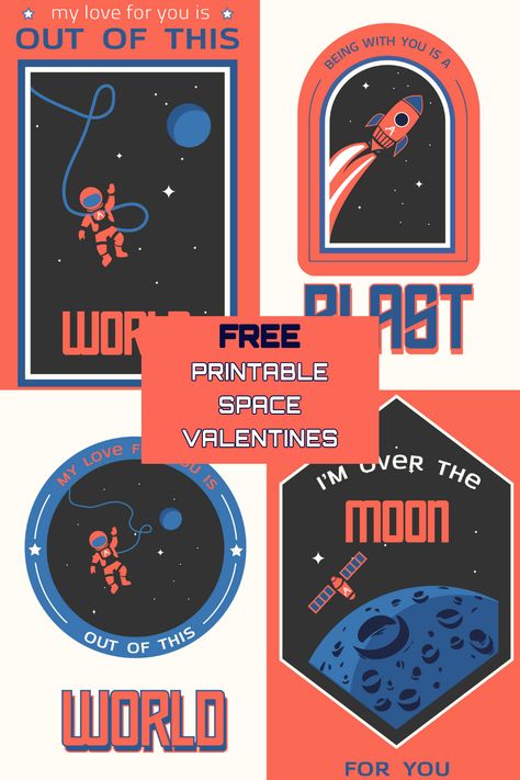 These FREE Printable Valentine's Day Cards are perfect for your child to give to their friends and family members this Valentine's Day -- especially if they love all things space! Astronaut Valentine, Outer Space Valentines, Space Valentines, Printable Valentines Day Cards, Free Printable Cards, Space Astronaut, Valentines Printables Free, Cards For Kids, Astronauts In Space