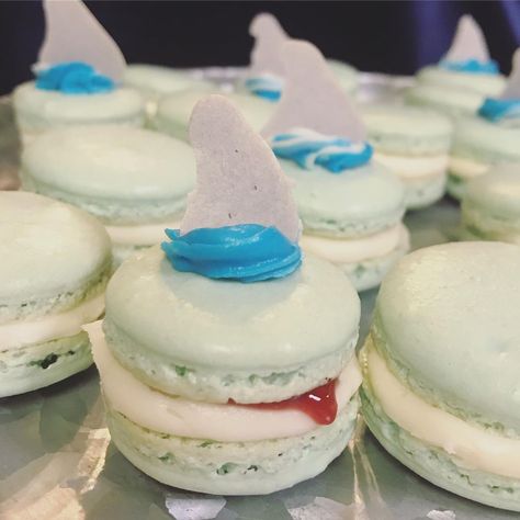 Shark Macarons, Filled Cookies, Macaron Recipe, Shark Party, Shark Week, Mermaid Party, Boy Party, Tea Room, Sacramento