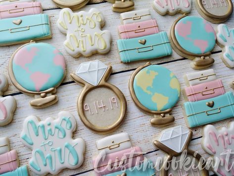 Traveling from "Miss to Mrs" bridal shower. . . .  #customcookieart #cookies #cookieart #royalicing #cookiedecorating #custom #sugarcookies… Travel Theme Bridal Shower Cookies, Traveling From Miss To Mrs Cookies, Traveling From Miss To Mrs, Honeymoon Shower, Travel Theme Bridal Shower, Travel Bridal Showers, Bridal Cookies, Bridal Shower Inspo, Wedding Shower Themes