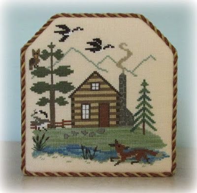 Prairie Schooler cross stitch stand-up ornament log cabin Rustic Cross Stitch, Log Cabin Cross Stitch Pattern, Cabin Cross Stitch Pattern, Cabin Cross Stitch, Teresa Wentzler, Prairie Schooler Cross Stitch, Little House Needleworks, Dutch Tulip, Christmas Lodge