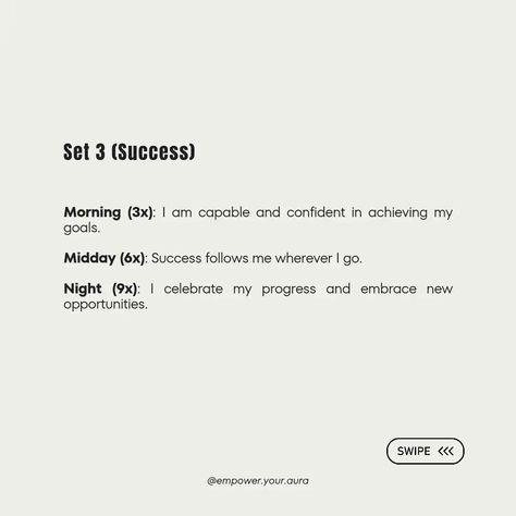 Improve your manifesting power with the 369 Method! ✨ (➡️ Swipe to see each slide) This simple technique can help you attract your desires and create the life you dream of. Here's how it works: 🔸 Write down your affirmation 3 times in the morning. ✍️ 🔸 Repeat your affirmation 6 times at midday. ️ 🔸 Before bed, visualize your desire and say your affirmation 9 times. 🔸 Remember, focus on affirmations that resonate with you and truly believe in what you're manifesting. 🔸 Get ready to witness... Morning Visualization, The 369 Method, 369 Method, Before Bed, You Dream, Manifestation Quotes, In The Morning, The Morning, Dreaming Of You