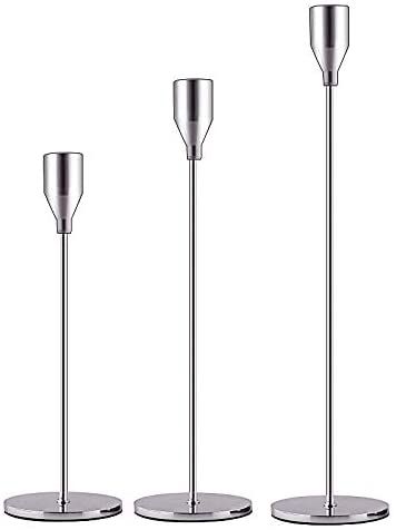 Amazon.com: SUJUN Silver Candle Holders Set of 3 for Taper Candles, Decorative Candlestick Holder for Wedding, Dinning, Party, Fits 3/4 inch Thick Candle&Led Candles (Metal Candle Stand) : Home & Kitchen Electric Window Candles, Metal Candle Stand, Led Taper Candles, Fire Candle, Silver Candle Holders, Black Candle Holders, Tall Candlesticks, Metal Candelabra, Gold Candle Holders